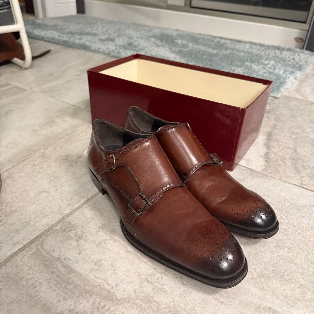 Men's Brown Leather Double Monk Strap Shoes